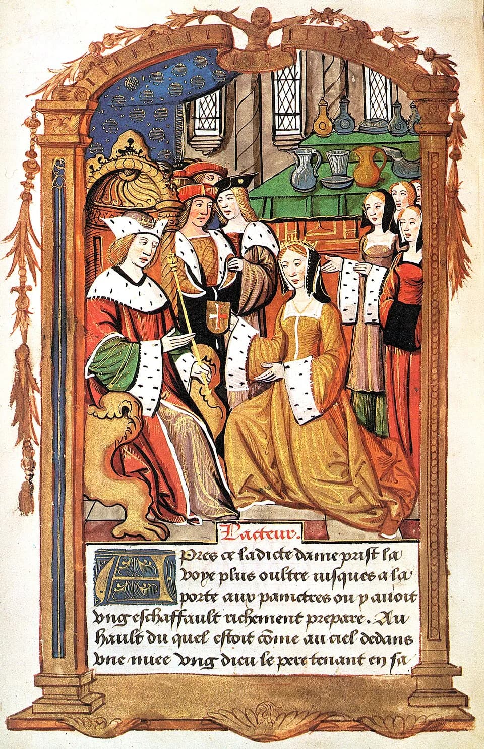 Mary Tudor - Mary Tudor and  Queen Louis XII of France, c. 1514, British Library.This image commemorates the marriage of King Louis XII of France, (a man older than this image shows) to the much young