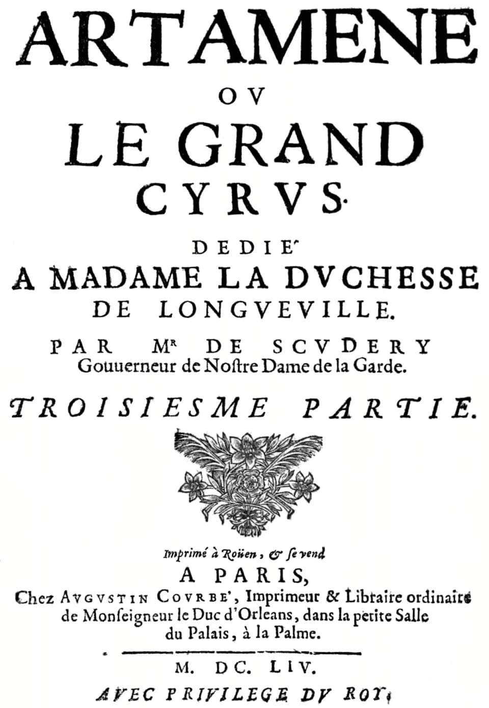 Madeleine de Scudéry - Title page from Artamène, ou le grand Cyrus (1649-1653) by Madeleine de Scudéry ( (1607-1701)