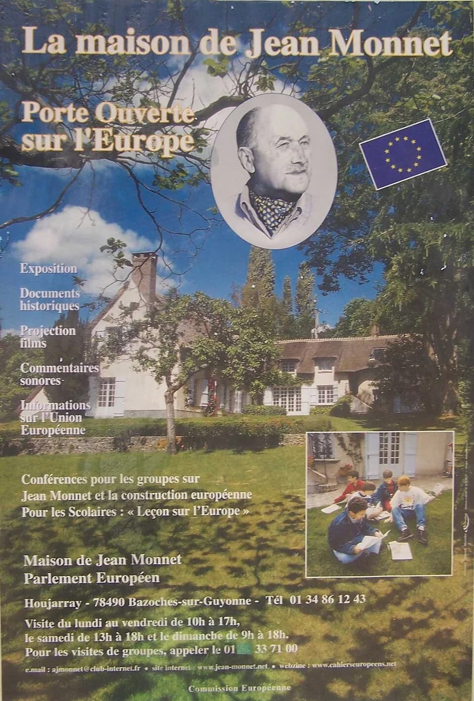 Jean Monnet - Affiche de la maison de Jean Monnet à Bazoches-sur-Guyonne (Yvelines, France)