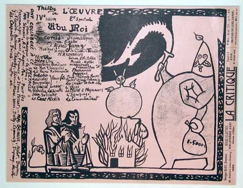 Alfred Jarry - Program Cover Art for Alfred Jarry's Ubu Roi, which premiered at the Théâtre de l'Œuvre on 10 December 1896. This is a lithographic print published by La Critique, the magazine of Georg