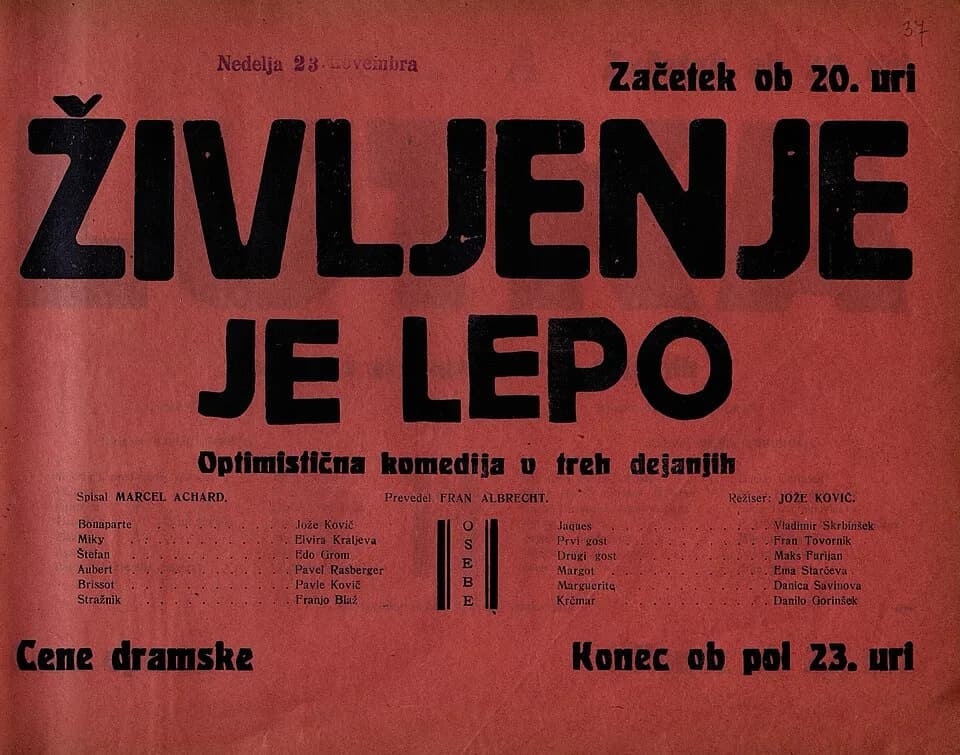 Marcel Achard - Plakat za predstavo Življenje je lepo v Narodnem gledališču v Mariboru.