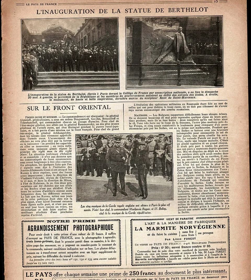 Marcellin Berthelot - Le Pays de France No 137. 31 Mai 1917