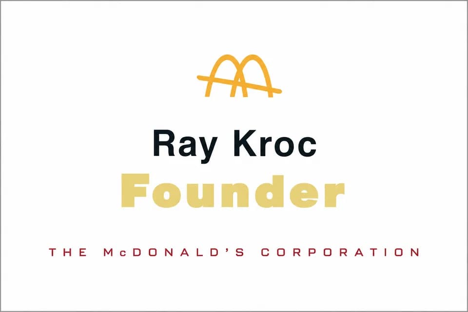 Ray Kroc - Business card referencing Ray Kroc as the founder of the McDonald's Corporation