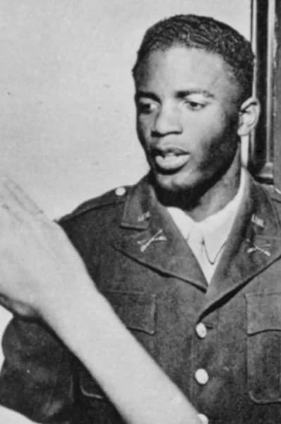 Jackie Robinson - Photo of Jackie Robinson in his military uniform, during a visit to his Pasadena family home, c. 1943.