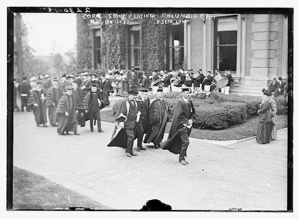 Nicholas Murray Butler - Cornerstone laying 6/7/11; N.M. Butler; Seth Low (LOC)
Bain News Service,, publisher.
Cornerstone laying 6/7/11; N.M. Butler; Seth Low
1911 June 7.
1 negative : glass ; 5 x 7 