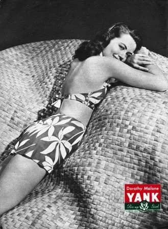 Dorothy Malone - Pin-up photo of Dorothy Malone for the Apr. 13, 1945 issue of Yank, the Army Weekly, a weekly U.S. Army magazine fully staffed by enlisted men.