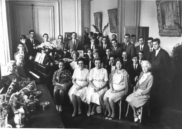 Nadia Boulanger - Boulanger and Martens (next to the piano with pair of glasses) 1969