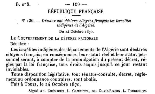Léon Gambetta - Décret Crémieux N° 136

Photocopie du Bulletin des Lois de la République Française