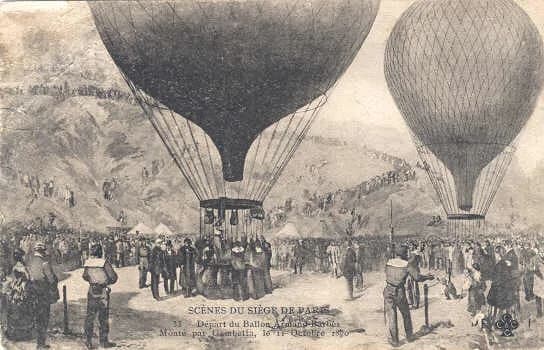 Léon Gambetta - Scènes du siège de Paris. Départ du Ballon Armand Barbès monté par Gambetta, le 7 octobre 1870, carte postale ancienne.