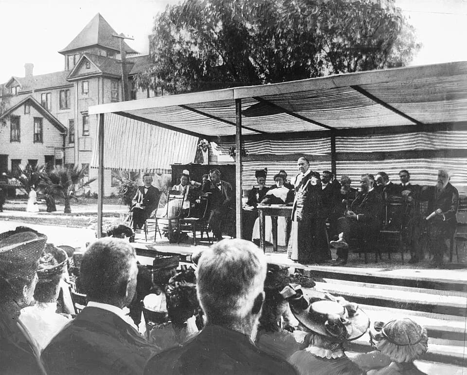 Ellen G. White - Ellen G. White giving dedicatory address for Loma Linda Sanitarium on Sunday, April 15, 1906.