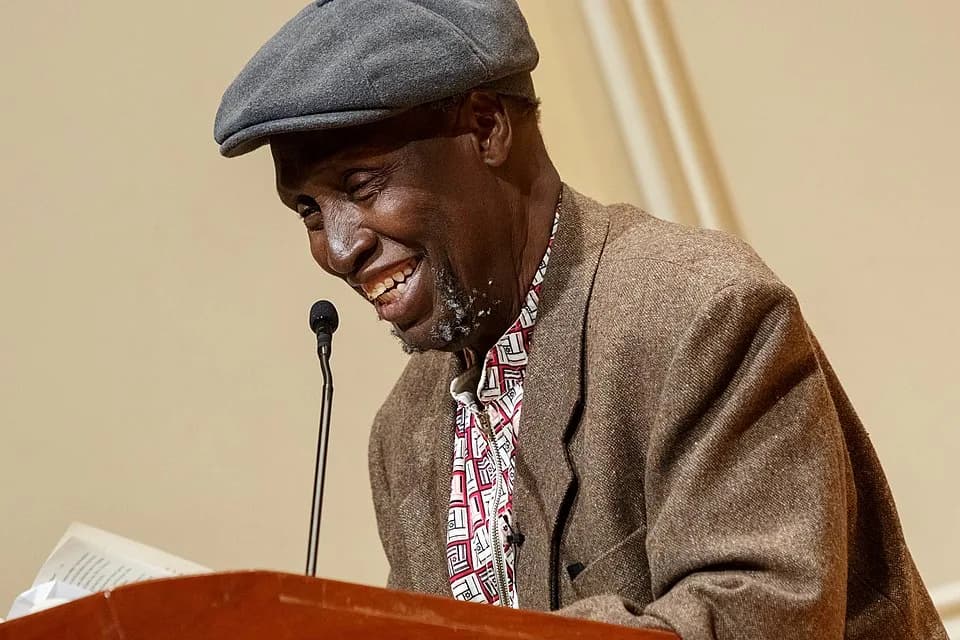 Ngũgĩ wa Thiong'o - Renowned Kenyan writer Ngũgĩ wa Thiong'o reads excerpts from his recent work in both Gikuyu and English during a presentation in the Coolidge Auditorium, May 9, 2019. Photo by Shaw