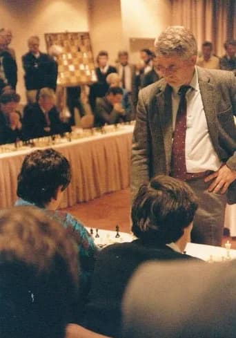 Boris Spassky - Playing in a simultaneous exhibition against former world champion Boris Spassky. (Scanned from a print. Photo by my father, Robert Tredinnick)