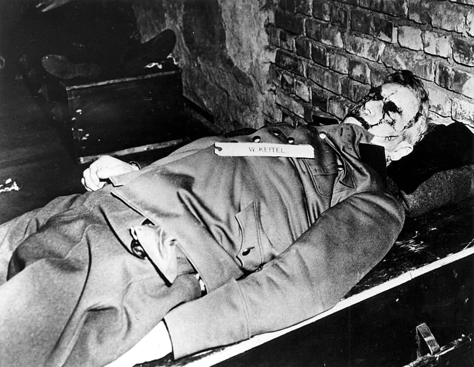 Wilhelm Keitel - The body of Wilhelm Keitel after being hanged, Oct. 16, 1946. Injuries were caused from hitting his head on the trap door.