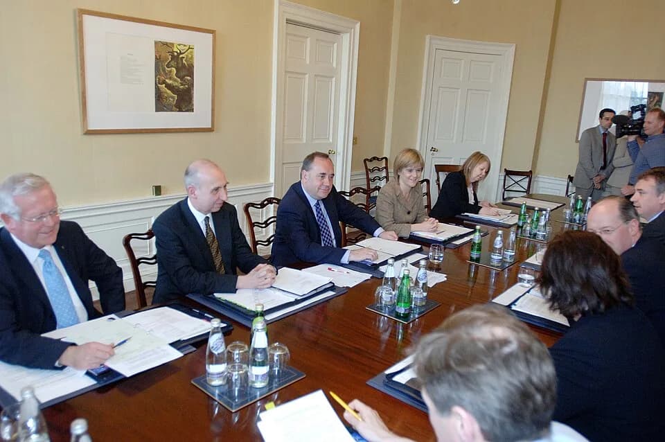 Alex Salmond - The Salmond government Scottish Cabinet meeting for the first time around the Cabinet Table at Bute House, in May 2007.