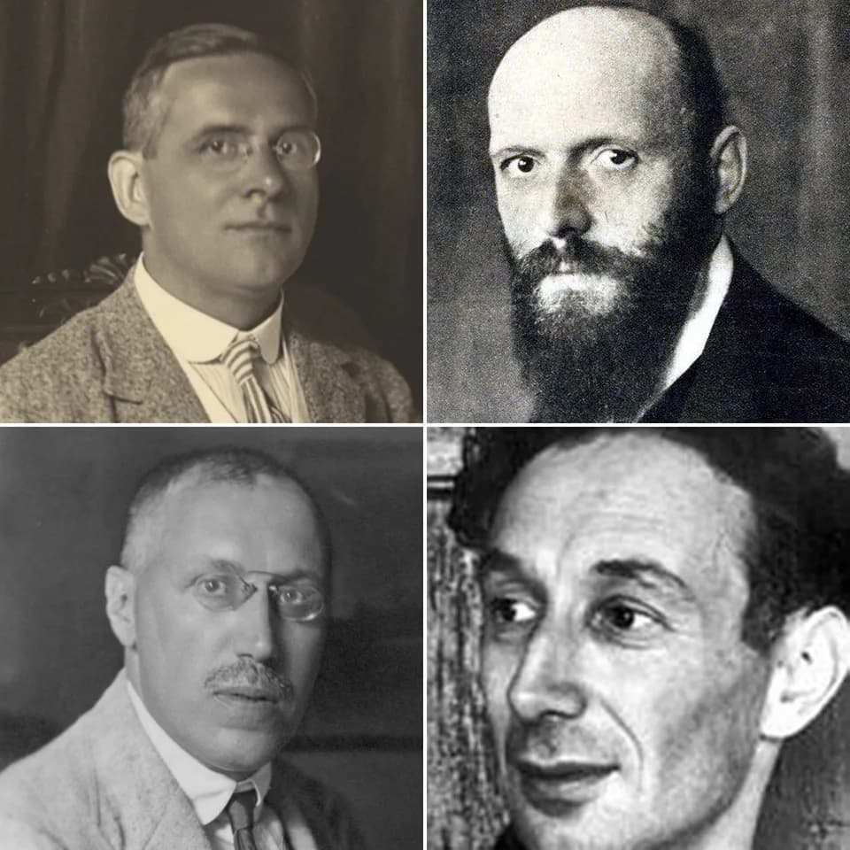 A. J. Ayer - This is a collage of prominent logical positivists. From left to right, top to bottom: Moritz Schlick, Otto Neurath, Hans Hahn, and A. J. Ayer.