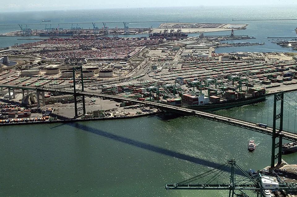 Tony Scott - Aerial view of the Vincent Thomas Bridge and the Port of Los Angeles