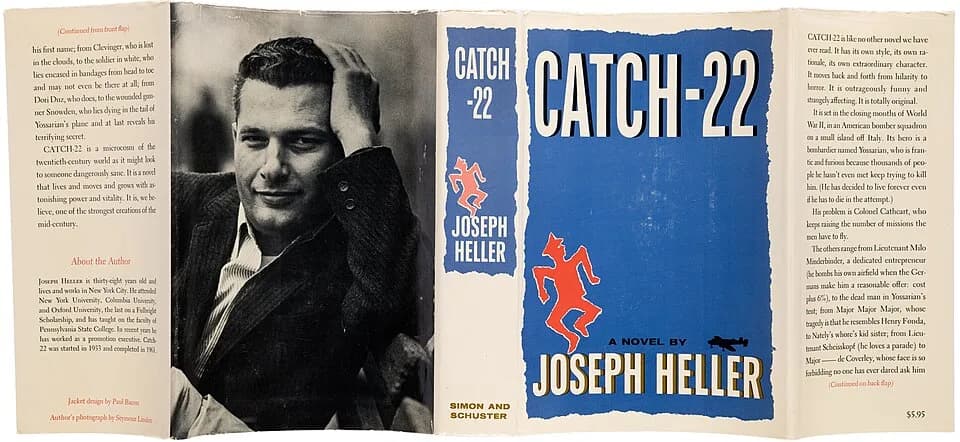 Joseph Heller - Dust jacket of the first edition of Catch-22 by Joseph Heller. No copyright markings on the dust jacket, which required a separate notice from the book itself.