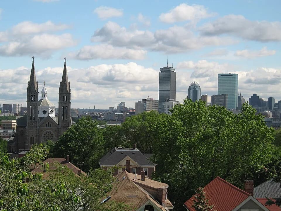 Donna Summer - View of Mission Church and Boston, MA skyline from near top of Mission Hill, Boston, MA.