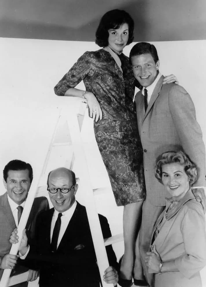 Mary Tyler Moore - Photo of the main cast of The Dick Van Dyke Show  Above: Mary Tyler Moore (Laura) and Dick Van Dyke (Rob).  Lower: Morey Amsterdam (Buddy), Richard Deacon (Mel) and Rose Marie (Sall