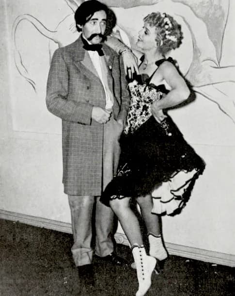 Gloria Stuart - Gloria Stuart with husband Arthur Sheekman, both in costume. From Photoplay, Nov. 1937.