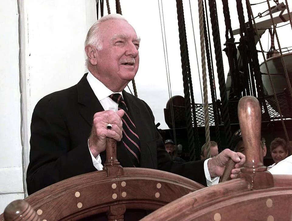 Walter Cronkite - Walter Cronkite takes the helm of Constitution 21 July 1997.
