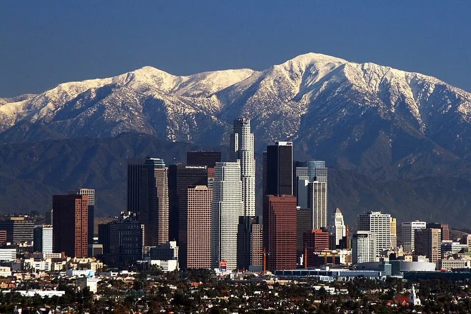 Lionel Barrymore - Los Angeles skyline and San Gabriel mountains.