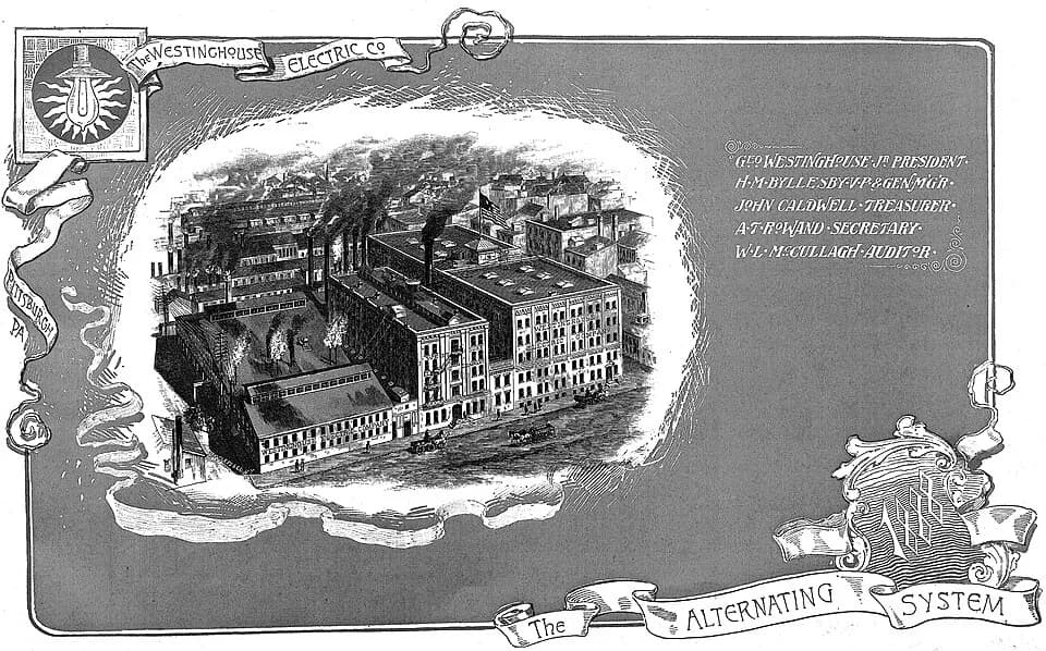 George Westinghouse - Book engraving of Westinghouse Electric Company in Pittsburgh, Pennsylvania USA.