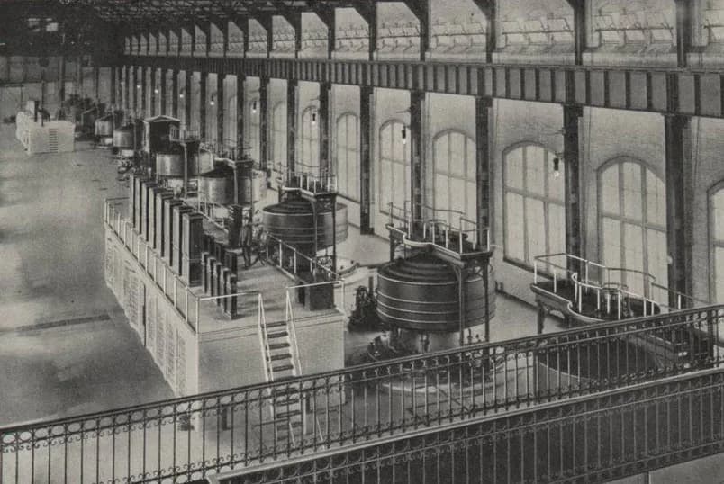 George Westinghouse - Ten 5,000 HP Westinghouse generators at Edward Dean Adams Power Plant in Niagara Falls, the first large-scale, alternating current electric generating plant in the world, built i