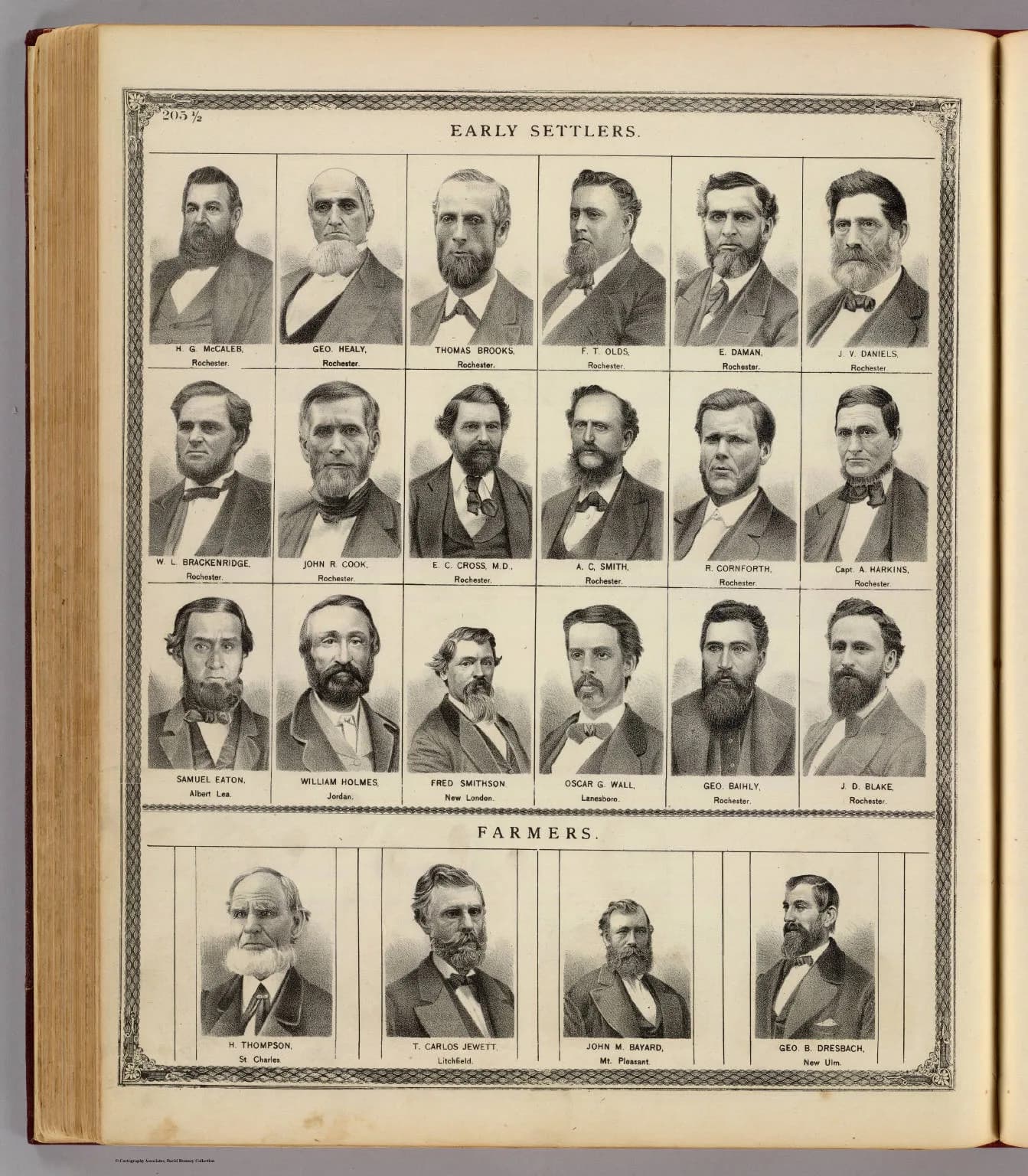 John Cornforth - (Portraits of) Early settlers: H.G. McCaleb, Geo. Healy, Thomas Brooks, F.T. Olds, E. Daman, J.V. Daniels, W.L. Brackenridge, John R. Cook, E.C. Cross, M.D., A.C. Smith, R. Cornforth,