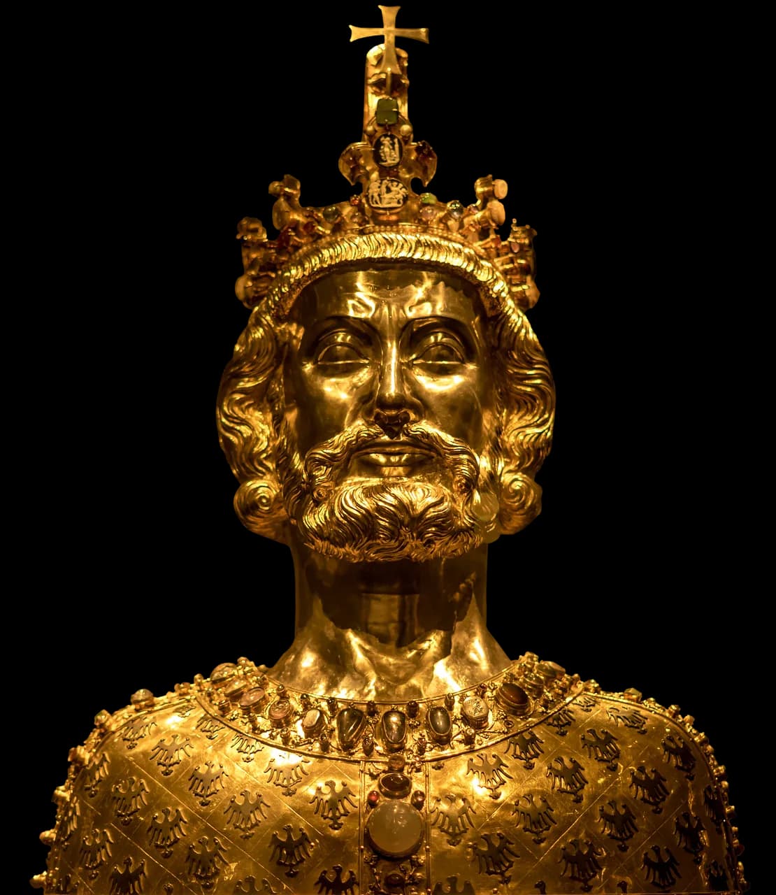 Stefán Karl Stefánsson — bust of karl, sculpture, golden, statue, art, ancient, gold head, the emperor karl, cross, crown, isolated, statue, statue, cross, crown, crown, crown, crown, crown