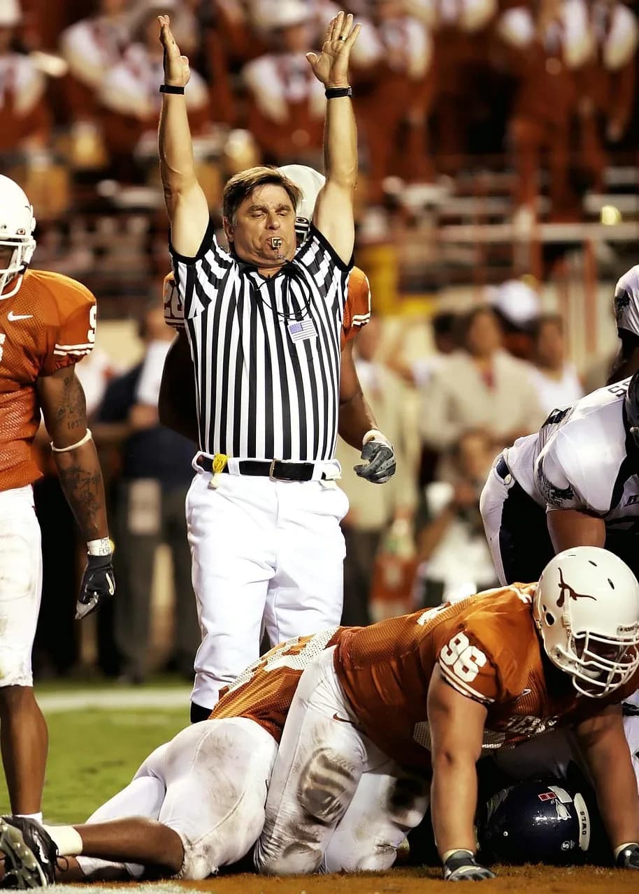 Teiichi Matsumaru — referee, american football, team, match, uniform, college, game, texas, touchdown, signal, sport, play, competition, athlete, field, football player, sports official, score, athletic, teamwork, football, helmet, action, texan, referee, american football, american football, football, football, football, football, football