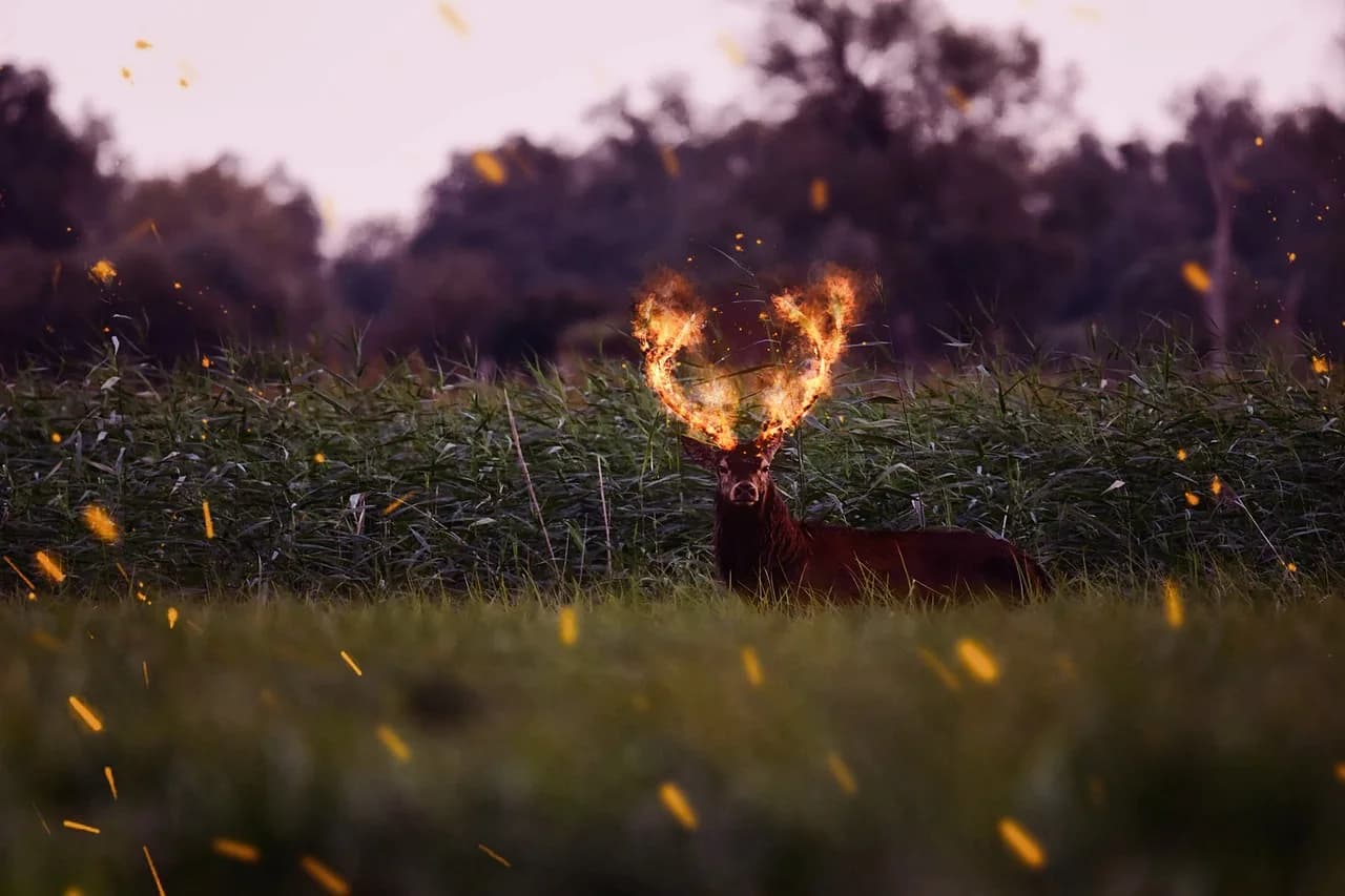 Ruth Prawer Jhabvala — hart, fallow deer, nature, digital, closeup, fire, flame, effects, magic, smoke, ruth, fantasy, hart, hart, hart, hart, hart, ruth, ruth, ruth