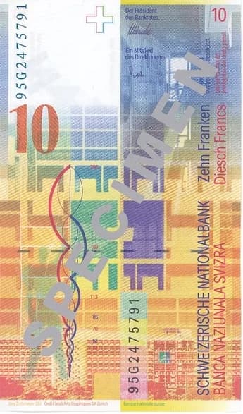 Le Corbusier - Back of the 10 Swiss Francs banknote. Part of the 8th series of Swiss Bank notes, issued in 1996.