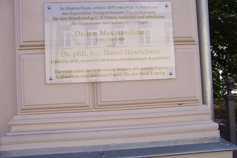 Edvard Grieg - Memorial Plaque to the owners of Edition Peters on the wall of the Musikbibliothek Peters building, Leipzig