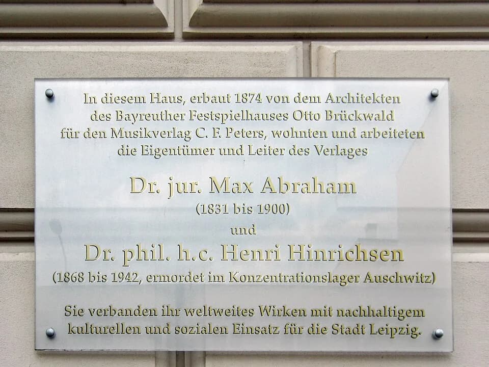 Edvard Grieg - Erinnerungstafel an den Musikverleger Max Abraham (1831-1900), Leipzig, Talstraße 10