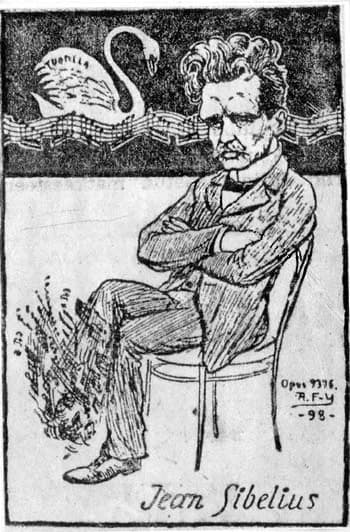 Jean Sibelius - Alex Federley's cartoon of the composer of the Swan of Tuonela, 1898.