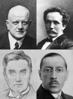 Jean Sibelius - Composite image of Jean Sibelius (top left), Richard Strauss (top right), Ralph Vaughan Williams (bottom left), Igor Stravinsky (bottom right)