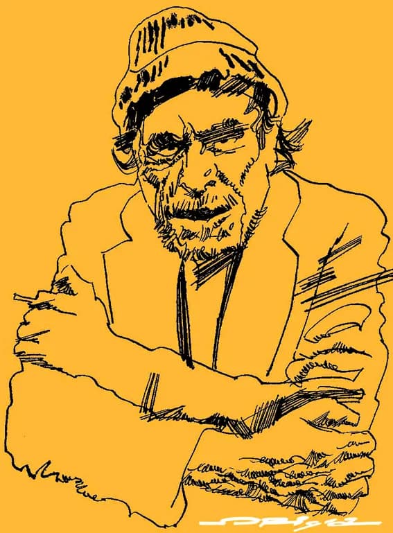 Charles Bukowski - Charles Bukowski, portrait by italian artist Graziano Origa, pen&ink+pantone, 2008