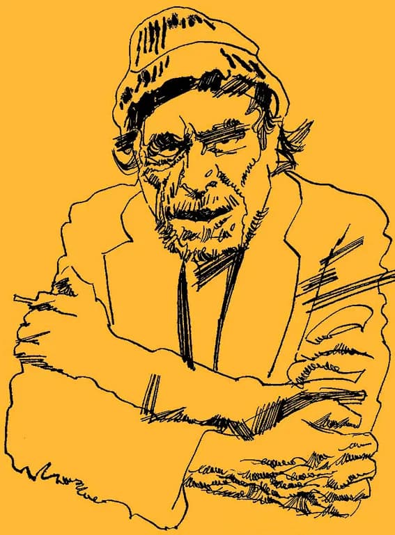 Charles Bukowski - Charles Bukowski, portrait by italian artist Graziano Origa, pen&ink+pantone, 2008