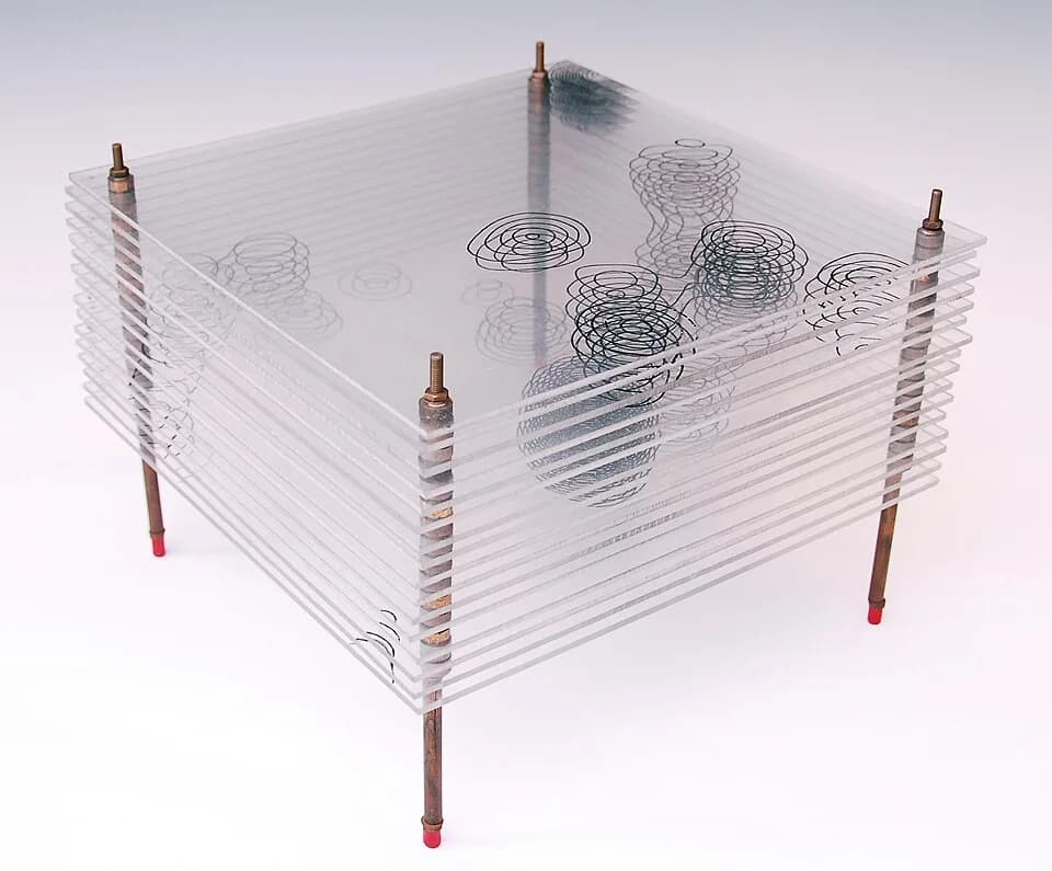 Dorothy Hodgkin - The model gives a three dimensional map of part of one of the crystal salts of penicillin. The contours are lines of electron density and show the positions of individual atoms in th