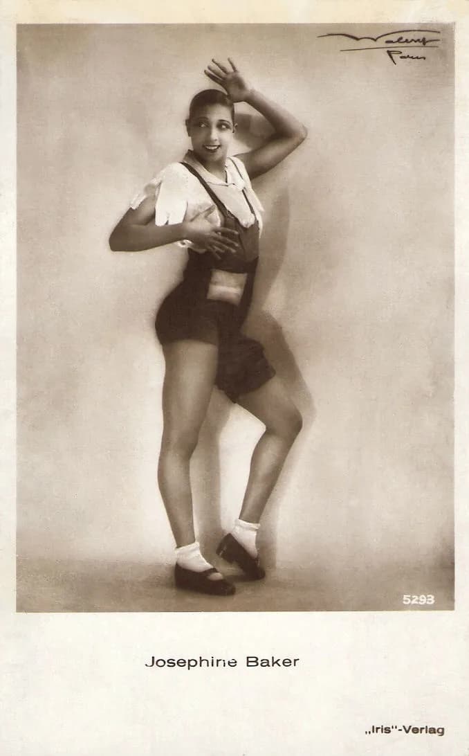 Josephine Baker - Austrian postcard by Iris Verlag, no. 5293. Photo: Walery, Paris. Josephine Baker (1906-1975) was well-known as singer and dancer. In 1925 she became an instant success in Paris, bec