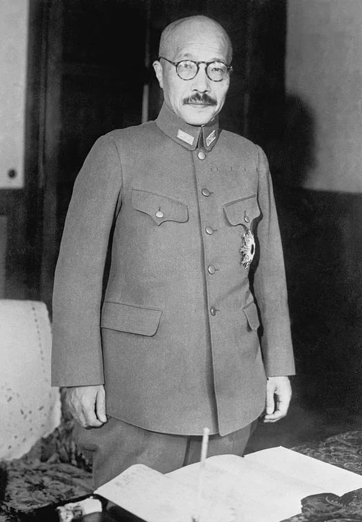 Hideki Tojo - Hideki Tojo (1884-1948), photo taken before end of World War II. Public Domain as pre-1946 work.