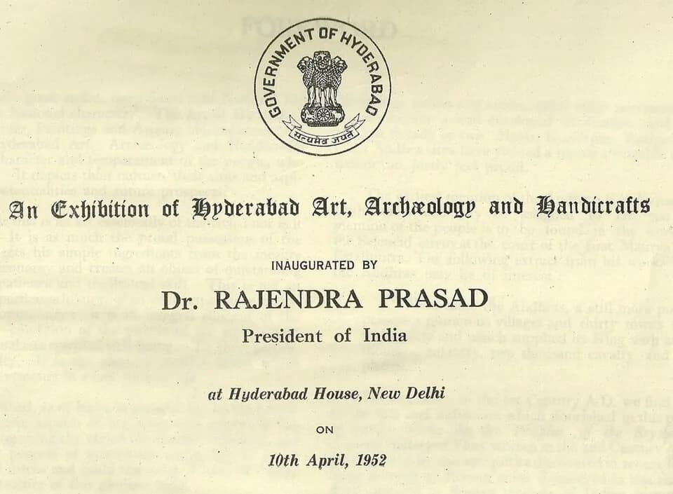 Rajendra Prasad - Hyderabad Exhibition of Art, Architecture and Handicraft in 1952, organised in Hyderabad House New Delhi by the then President of India Dr. Rajendra Prasad.