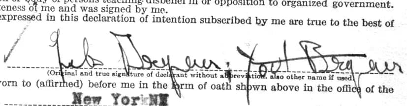 Yul Brynner - Signature from Yul Brynner's declaration of intent