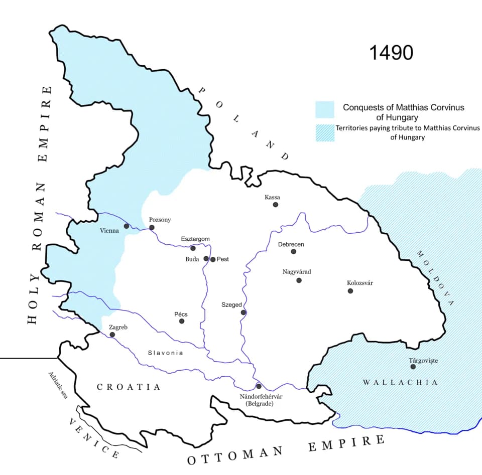 Matthias Corvinus - Map of Hungary in 1490