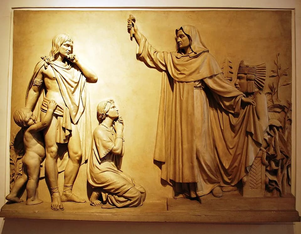 Bartolomé de Las Casas - "Fray Bartolomé de las Casas, convertiendo a una familia azteca" by Miguel Noreña (1843-1894) done in 1865 on display at the Museo Nacional de Arte in Mexico City