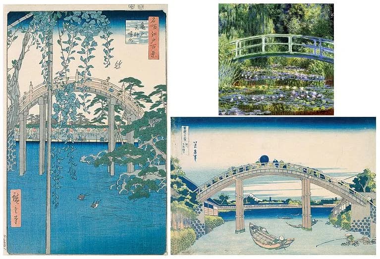 Utagawa Hiroshige - The original description page was [//fr.wikipedia.org/w/index.php?title=File:À gauche : Hiroshige, À l'intérieur du sanctuaire Kameido-Tenjin (à Tokyo) ;
à droite, en bas : Hokusai