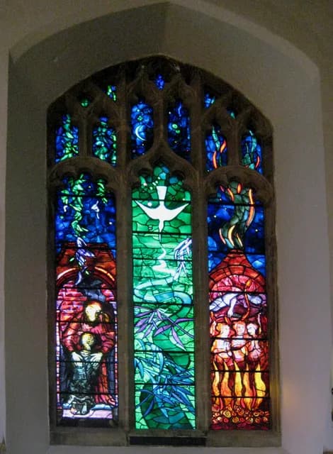 Benjamin Britten - Benjamin Britten memorial window ... ... designed by John Piper, on the north wall of SS Peter & Paul, Aldeburgh.