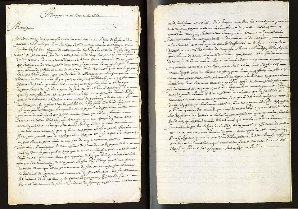 Jean-Baptiste Colbert - Photo de la lettre de Riquet à Jean-Baptiste Colbert du DU 15 novembre 1662