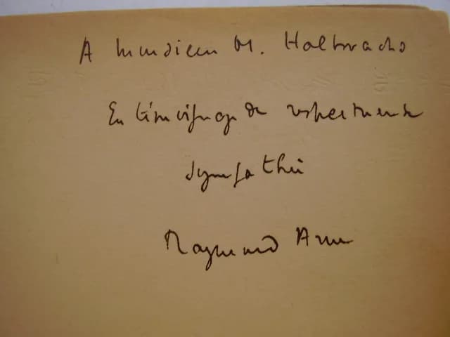 Raymond Aron - Signature of Raymond Aron on La Sociologie allemande contemporaine, Paris, Alcan, 1935. This book was offered to Maurice Halbwachs and is now held in the Human and Social Sciences Libra